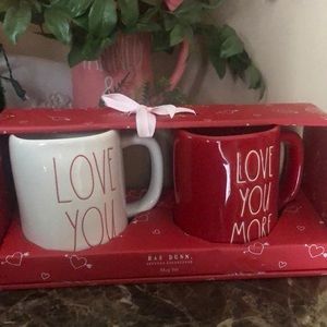 RAE DUNN CERAMIC MUG SET" LOVE YOU MORE"